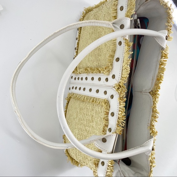 BCBGIRLS White Vegan Leather Straw Studded Tote - Picture 13 of 14